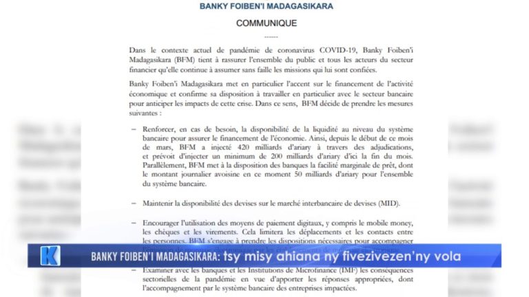 Banky Foiben’i Madagasikara : tsy misy ahiana ny fivezivezen’ny vola